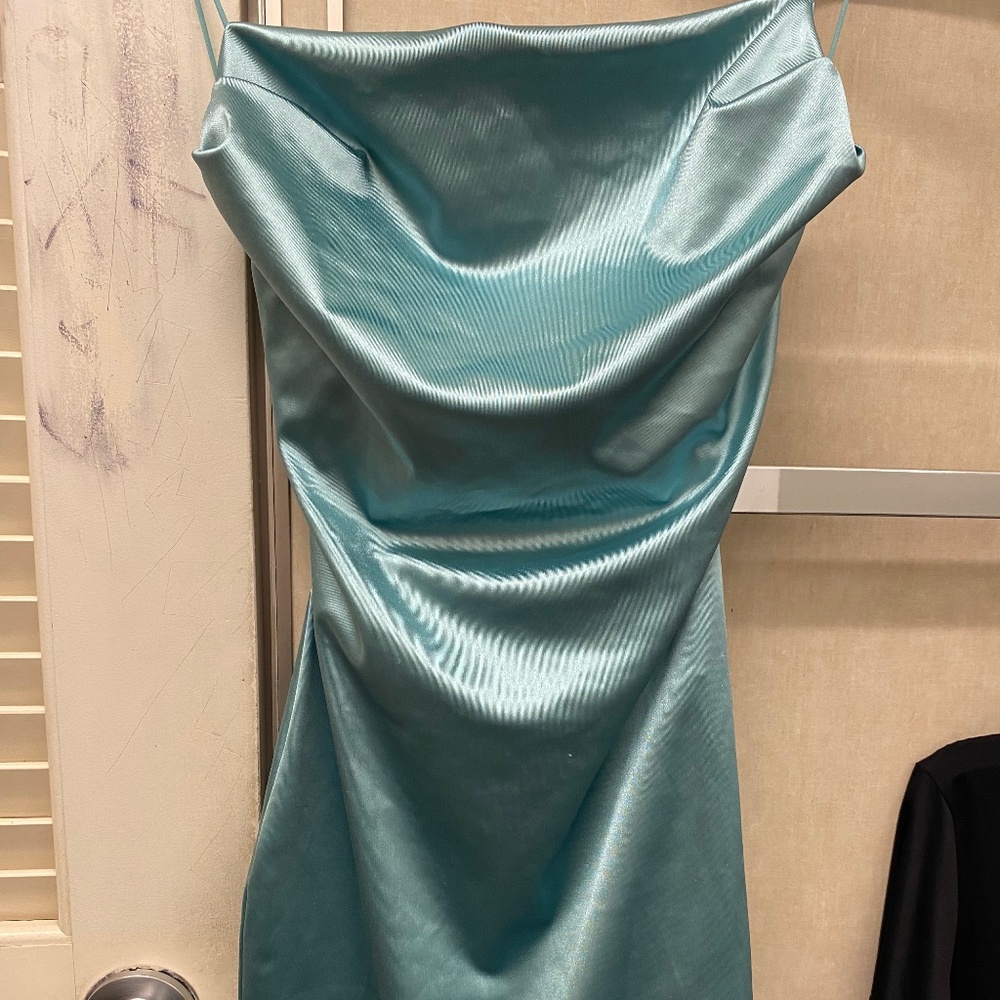 Windsor sea foam satin spaghetti’s strap mini dress